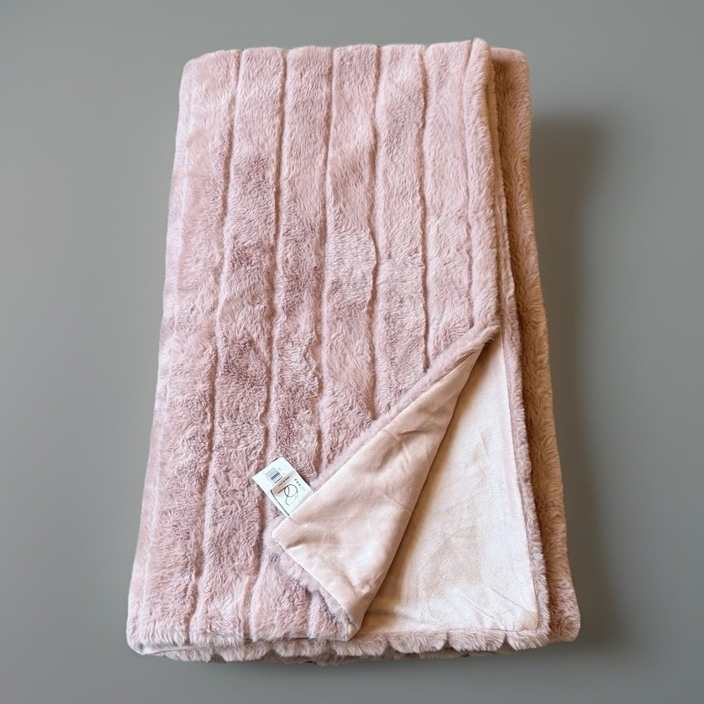 Project 62‎ Blush Pink Faux Fur Throw Blanket 50"x60" Soft Plush Striped Modern